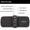An image of a TENS unit for menstrual pain with its features labelled. Text, "Easy-to-use"