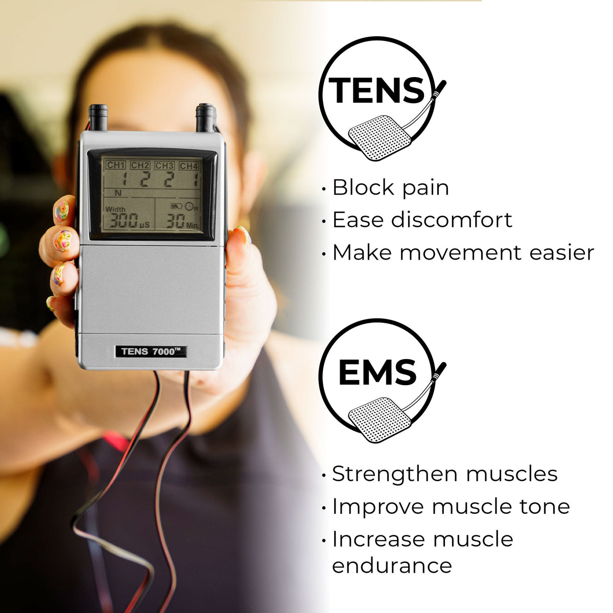 TENS 7000 Rechargeable TENS and EMS Combo Unit, Four Channel