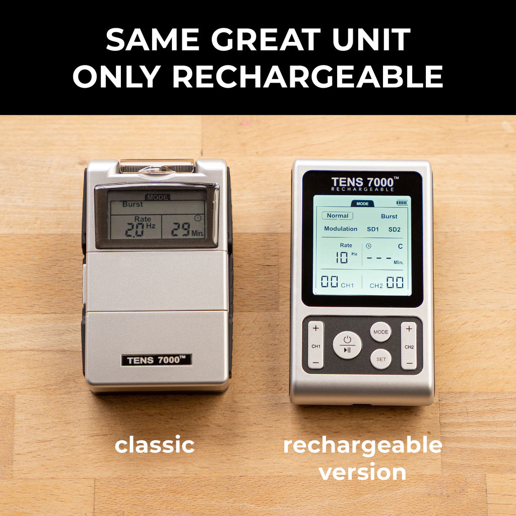 TENS 7000 Rechargeable TENS Unit Muscle Stimulator and Pain Relief Machine - TENS7000.com