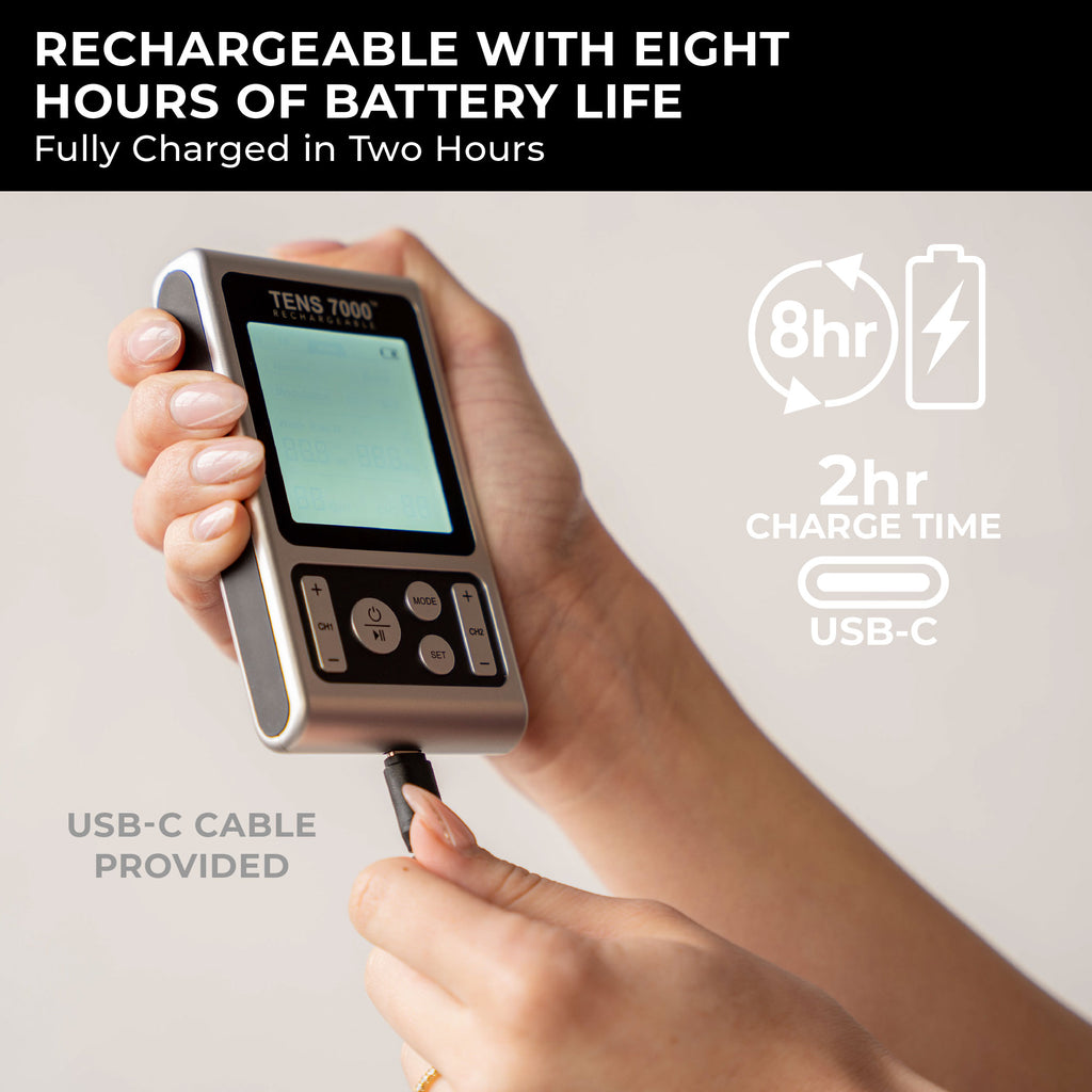 TENS 7000 Rechargeable TENS Unit Muscle Stimulator and Pain Relief Machine - TENS7000.com