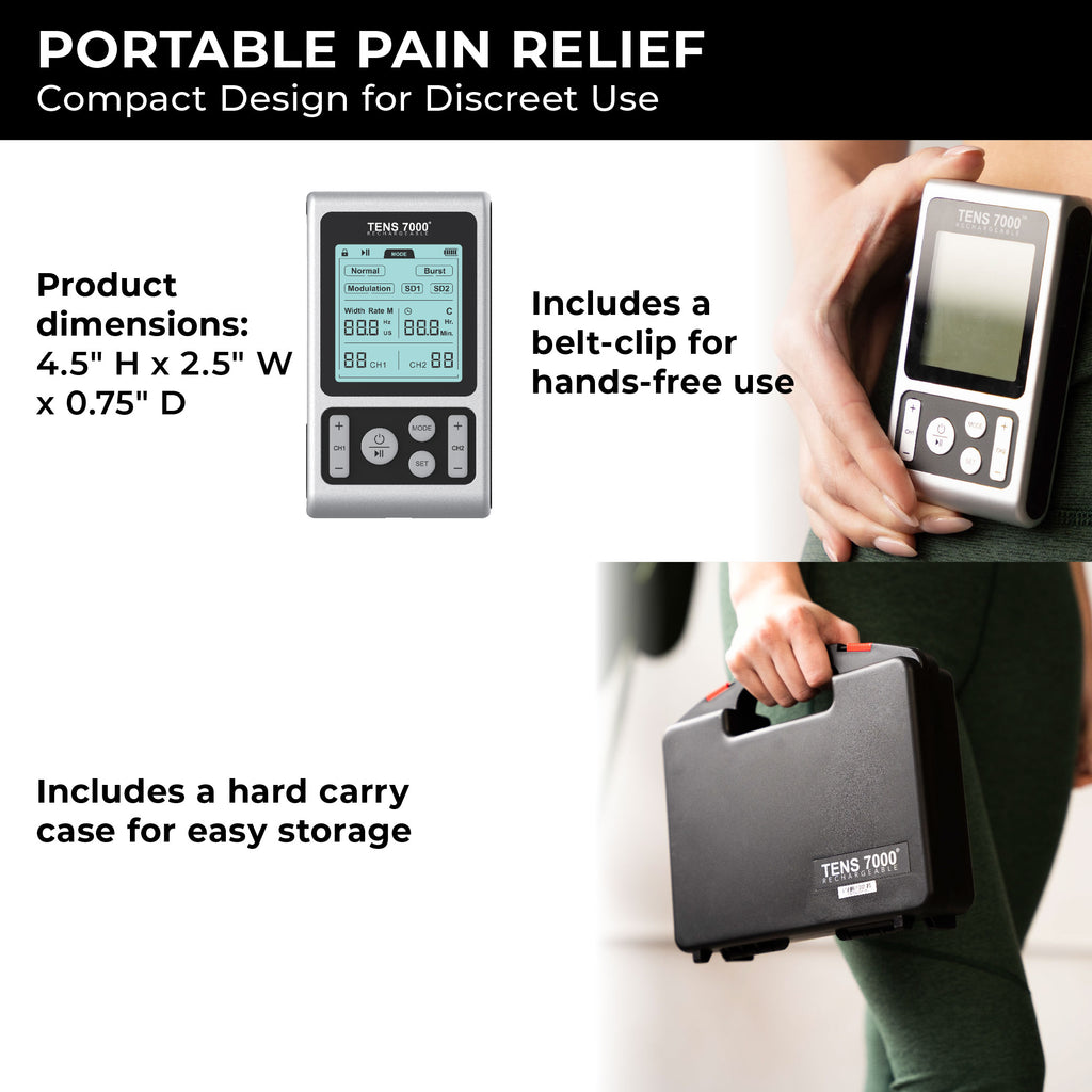 TENS 7000 Rechargeable TENS Unit Muscle Stimulator and Pain Relief Machine - TENS7000.com