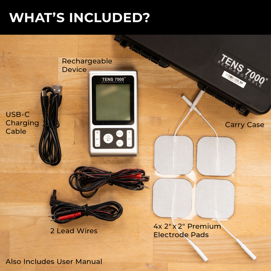 TENS 7000 Rechargeable TENS Unit Muscle Stimulator and Pain Relief Machine - TENS7000.com
