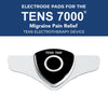 TENS 7000 electrode pad for migraine pain relief on a white background