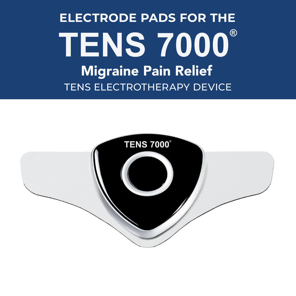 TENS 7000 electrode pad for migraine pain relief on a white background