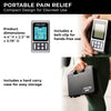 Portable pain relief device with dimensions, belt-clip, and hard carry case features.