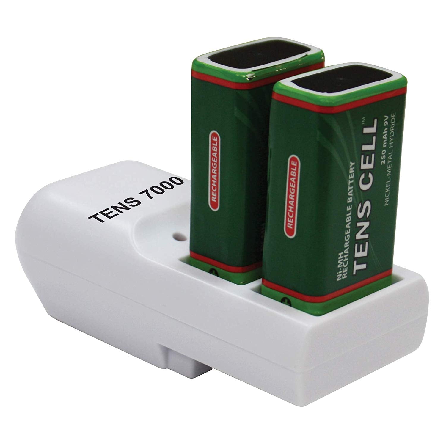 Tens 7000 Official Rechargeable 9V Batteries Kit - Includes NiMH/NiCd Charger and 2 Rechargable 9 Volt Batteries - Tens Unit Battery Pack